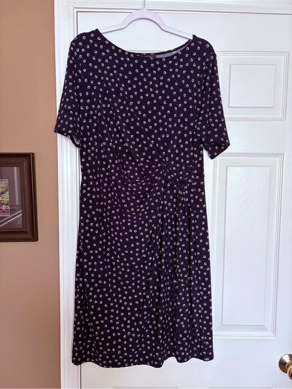 Ann Taylor Women's Navy Blue Short-Sleeve Knot-Front Dress